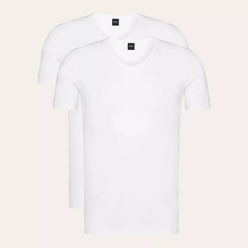 Playeras Hugo Boss Cuello V 2 Pack Blanco - Original