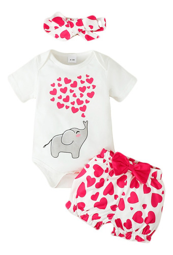 Conjunto Para Bebé Con Estampado De Elefante Y Corazones
