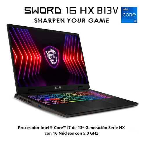 Laptop Gaming Msi Sword 16hx 15.6 Ci7 16gb 1tb Ssd Rtx4070 Gris