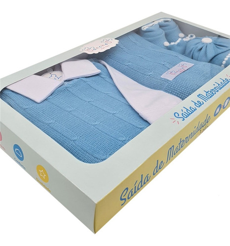 Imagem 3 de 9 de Kit Saida Maternidade Completa Azul E Branco 7 Pç Recem Nasc