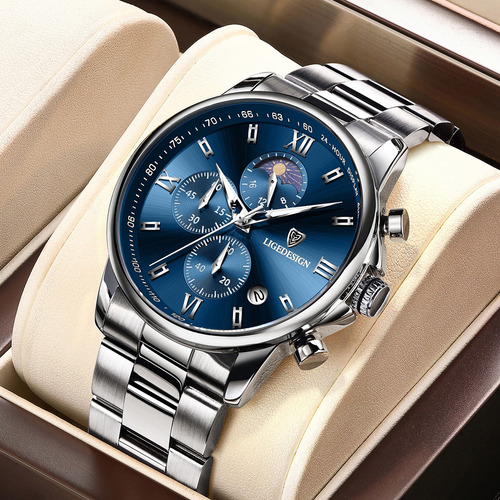 Relojes Para Hombre Lige Casual Acero Reloj Impermeable