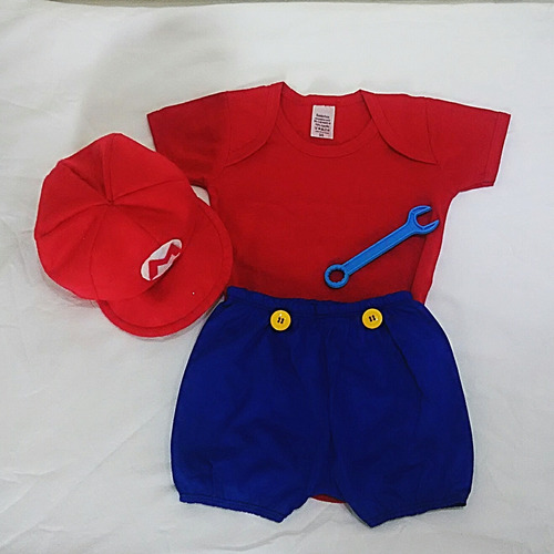 Conjunto Body Shorts Mesversario Mário Bebe Com Boné 