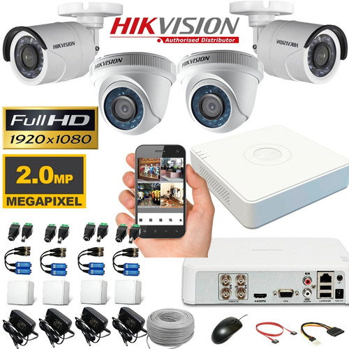 Cctv Hikvision Kit Dvr 4c + 4 Cám 1080p 2mp Full Hd + Cable 