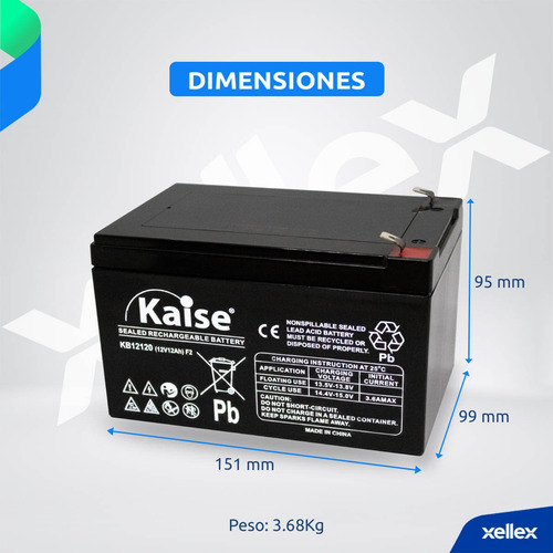 Imagen 2 de 8 de Batería Recargable Sellada 12v 12ah Kaise Kb12120 Ups Alarma