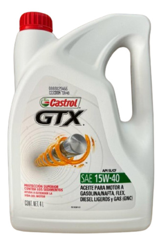 Aceite Castrol Gtx 15w40 Nafta / Diesel / Gnc X 4 Litros