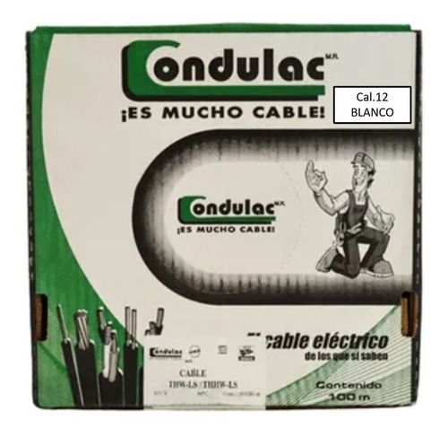 Caja 100 Mts Cable Blanco Thw Cal 12 Awg 100%cobre Condulac