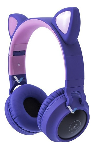 Diadema Bluetooth Con Orejas Gato Aux 3.5 Mm Micro Sd Color Violeta