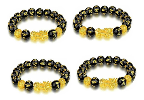 Pulsera De 4 Piezas Original Feng Shui Piedras Obsidiana Pix