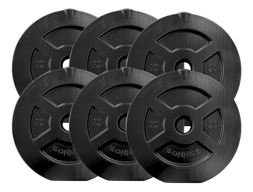 Combo 6 Discos 2,5 Kg Negros 25 Mm Combo Pesas 15 Kg Sonnos Color Negro