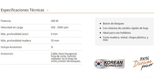 Imagen 3 de 9 de Sierra Caladora Daewoo Vel Variable 400w 3000rpm +accesorios