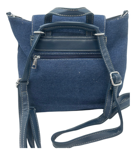 Bolsa Tipo Mochila Con Bolsas Al Frente Azul Marino Mezclilla Níquel Azul Marino