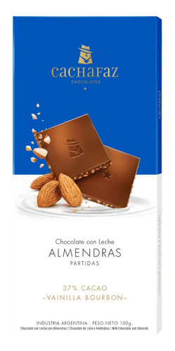 Imagen 1 de 8 de Chocolate Con Leche Y Almendras Cachafaz 100gr. 37% Cacao