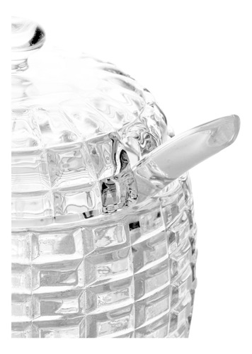Conjunto De Açucareiro E Meleira De Vidro Com Colher E Tampa