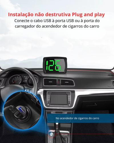 Display Head Up Digital Car Hud Velocímetro Led Velocidade Verde Normal
