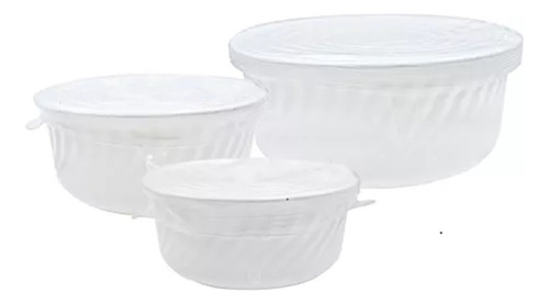 Set 3 Refractarios Cristal Blanco Opal Con Tapas Ajustables