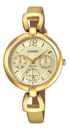 Reloj Mujer Casio Ltpe401gl-9a Malla Cuero Color De La Malla Dorado Color Del Bisel Dorado Color Del Fondo Dorado