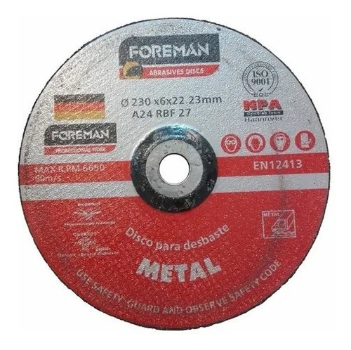 Disco De Desbaste Metal Foreman 230x6mm 9'' Queoferta.uy