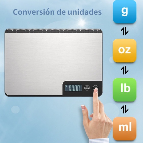 Báscula De Cocina Digital Acero Inoxidable Recargable 15kg