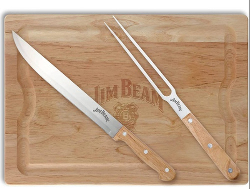 Set Tabla Madera Con Cuchillo Y Tenedor Parrillero Jim Beam