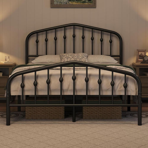 Bed Frame Matrimonial Yaheetech De Metal Negra
