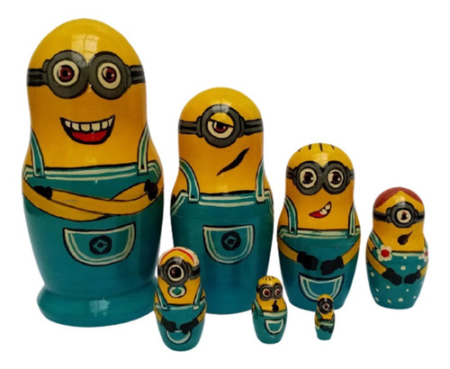 Minions Muñeca Matrioska Rusa Adornos Madera Para Hogar 18cm