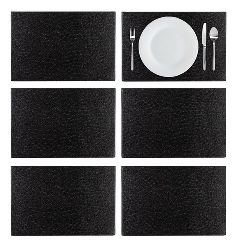 Mantel Individual Xoqui 6 Piezas Color Negro Liso