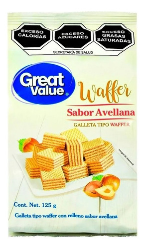4 Pza Galletas Great Value Tipo Waffer Avellana 125 G