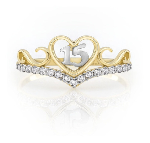 Anillo Tiara Corazón Xv Años Oro 10k