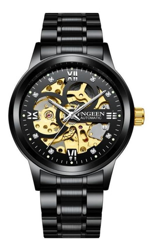 Reloj Dorado Fngeen Negro Auto Hollowing Aaa