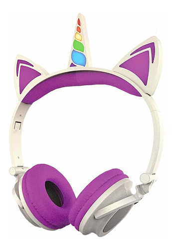 Auriculares Traxx Girls Led Light Up Unicorn Blanco Purple Niños Youth Over The Head (purple)