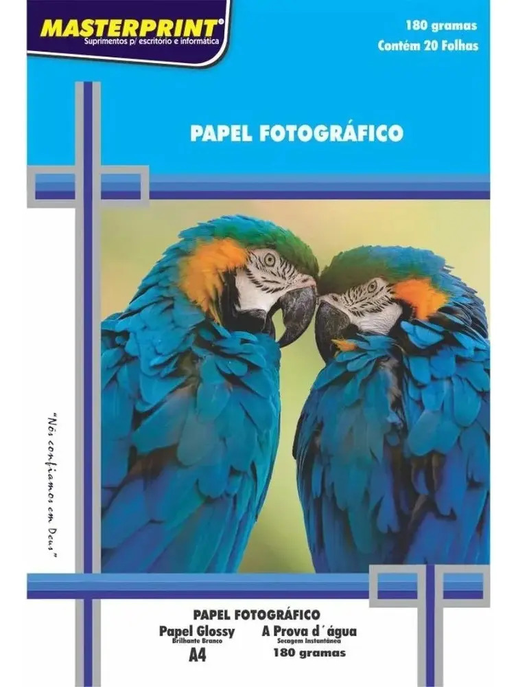 Papel Fotográfico Foto 180g A4 Glossy Prova D'água 80 Folhas Cor Branco