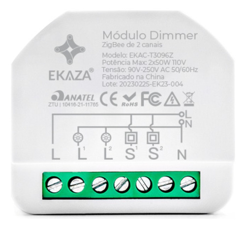 Módulo Smart Dimmer Zigbee Inteligente 2 Canais Alexa