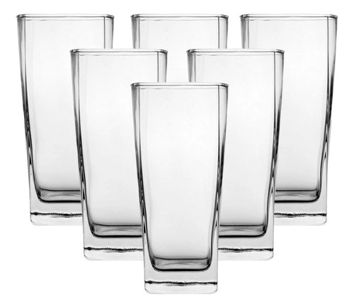 Pack X6 Vaso Trago Largo Cuadrado 315ml Vidrio Deli Glasware Color Transparente