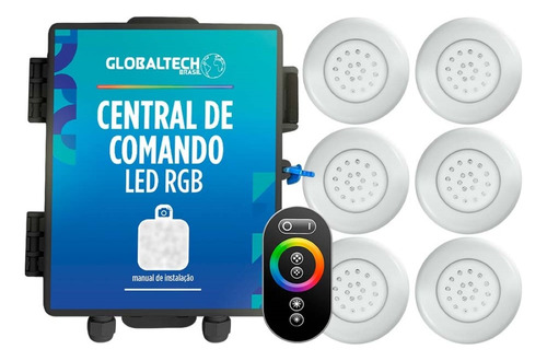 Kit 6 Led Piscina Abs Rgb 18w + Controle Touch + Central