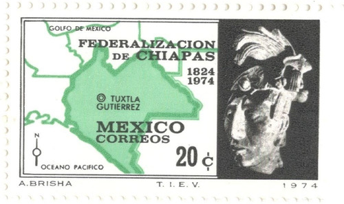 México Federalización Estado Chiapas Cabeza Maya 1974 Mint