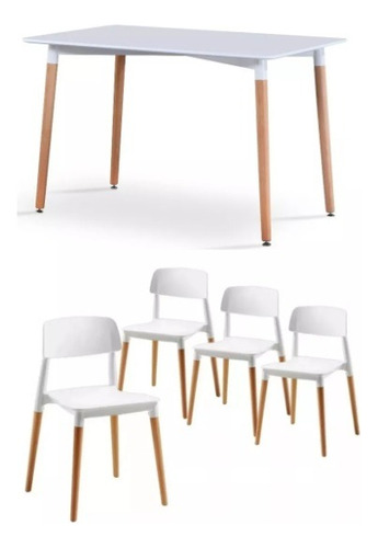 Juego De Comedor Mesa Eames 120cm + 4 Sillas Milan A30 Color Blanco