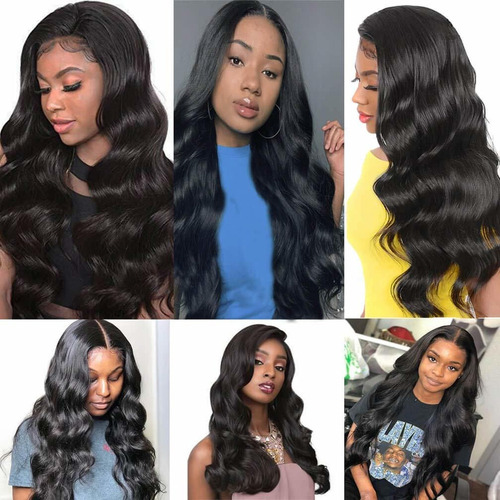 ( Peluca Cerrada De Encaje Cabello Humano Ondulado Negro