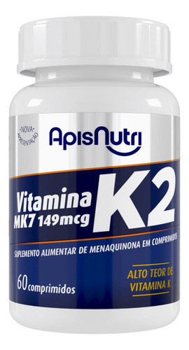 Suplemento De Vitamina K2 Mk7 149mcg 60 Cáps. Apisnutri - Sv