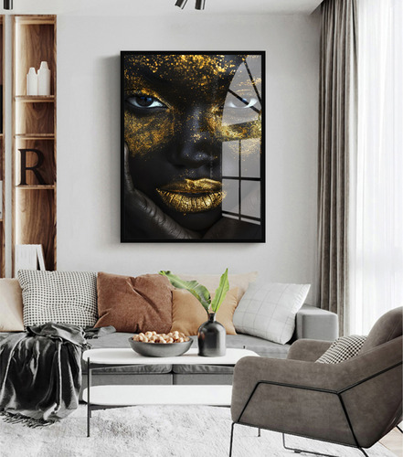 Quadro Decorativo Mulher Gold Salão Moldura 60x80cm Vidro 