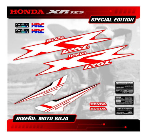 Kit Calcos - Grafica Honda Xr 125l - Moto Roja - Laminadas