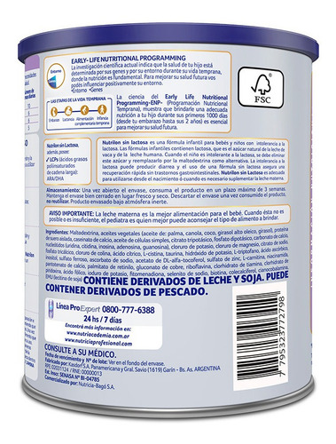 Imagen 3 de 3 de Nutrilon Sin Lactosa X 350grs. Leche En Polvo Infantil