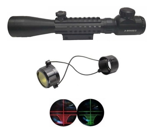 Luneta Mira Retículo Iluminado Riflescope 3-9x40 Mount Único P/ Trilho 11mm/22mm Com Suporte Para Lanterna E Acessórios