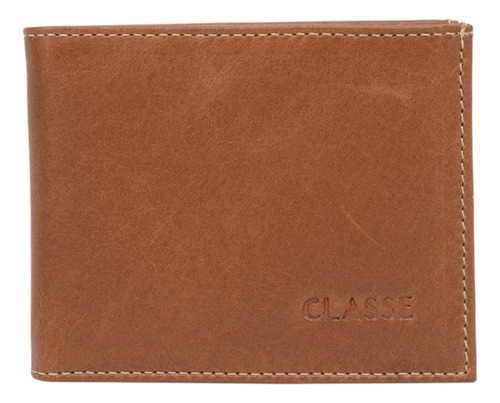Carteira Masculina De Couro Slim Sem Fecho Classe Cor Java 092-0 Desenho Do Tecido Liso