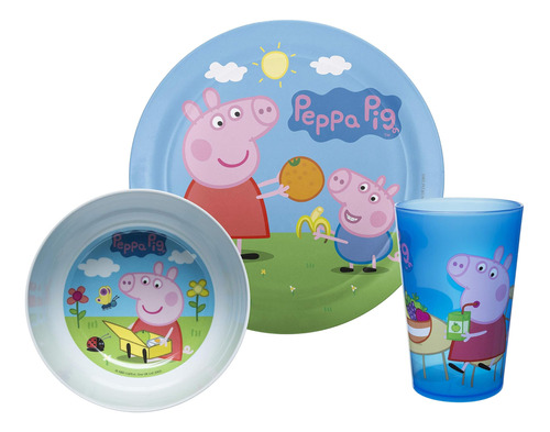 Zak Peppa Kids Vajilla Incluye Plato, Cuenco Y Vaso, Hecho D