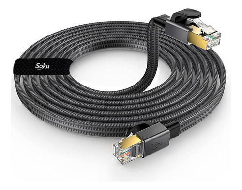 Soku Cable Red Plano Categoría 8 Cat8 Rj45 Ethernet Uso Rudo 100% Cobre Negro
