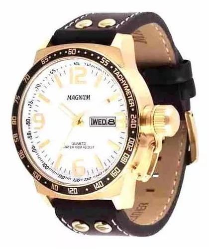 Relógio Masculino Preto Pulseira Couro Magnum Ma31542J