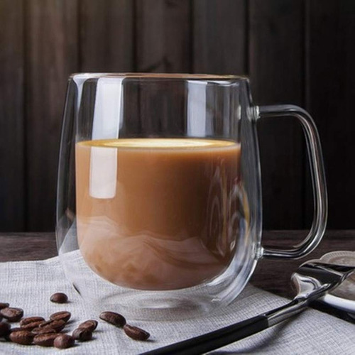Imagen 3 de 10 de Pack 2 Tazas Doble Pared Vidrio 250ml Cafe Te Capuccino