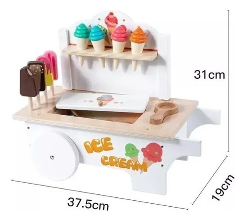 Carrito De Helados Para Niños Juguete De Madera