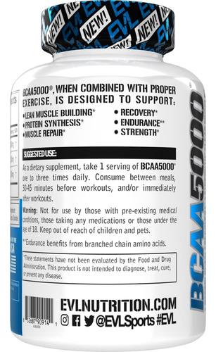 Evlution Nutrition Bcaa5000, Branched Chain Amino Acids, Cap