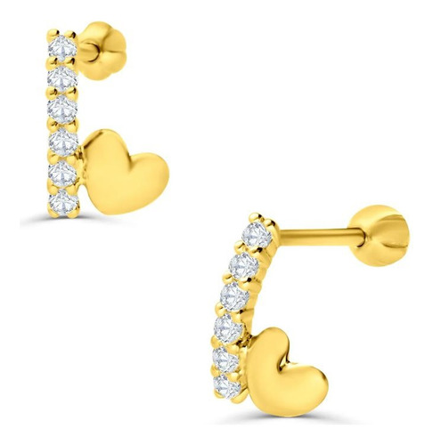 Aretes Oro Amarillo 14k Con Corazón Y Zirconia